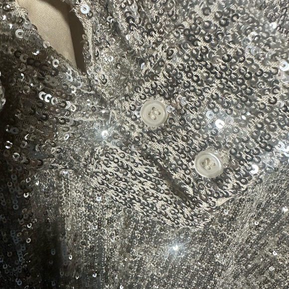 Cable & Gauge Sparkling Silver Sequin Blouse Top XL Cocktail Formal - Picture 3 of 6